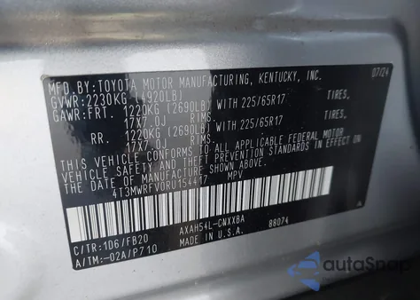 2024 Toyota Rav4 Hybrid Le z USA, uszkodzony, nr VIN 4T3MWRFV0RU154417